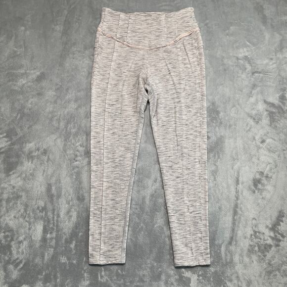 Free People Movement Hybrid Leggings Medium Grey Pink Spacedye Raw Hem Soft Cozy - Picture 1 of 11